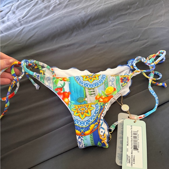 Luli Fama Amalfi Wavy Ruched Back Brazilian Tie Bottom - Picture 3 of 6